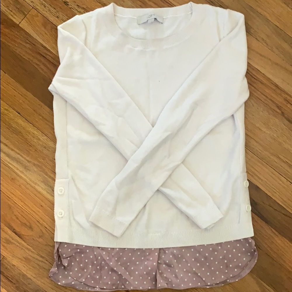 Loft White Cardigan w/ Dotted Under-layer, Size Sm